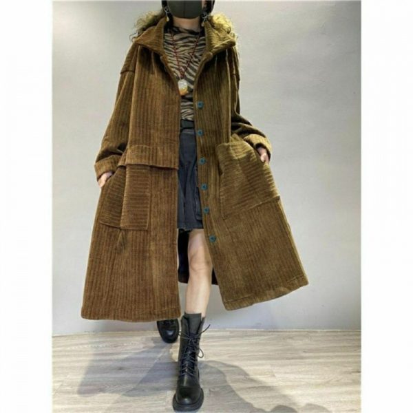 Corduroy Plus Size Coat Women's Mid-length - Image 4