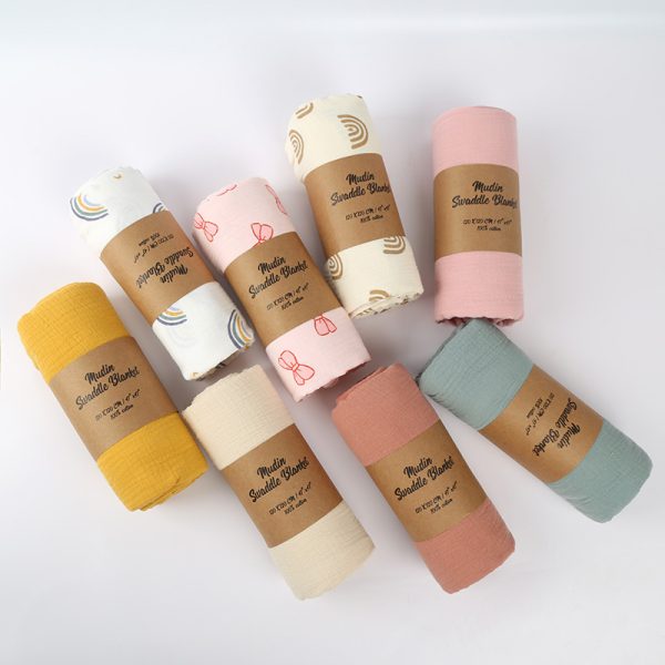 Double-layer Crepe Baby Cover Blanket Swaddling Baby Gauze Towel Newborn Package Combination - Image 3