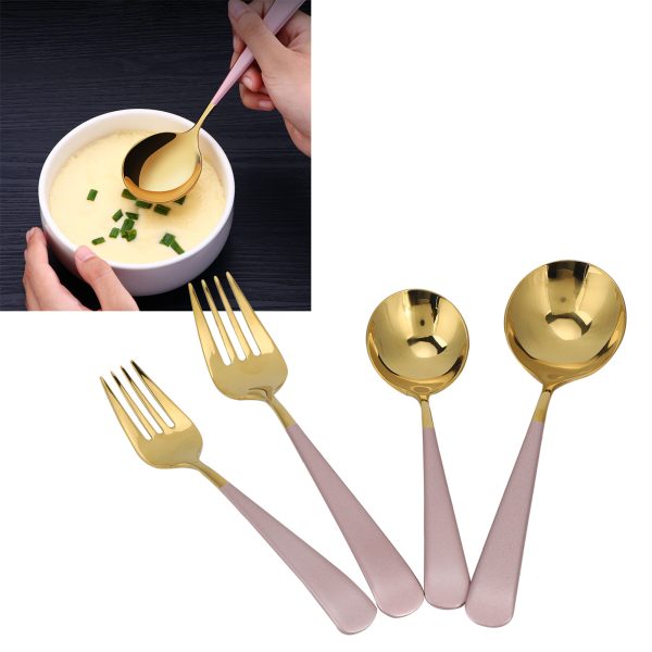 Stainless Steel Cutlery Set Dinner Spoons Fork Dinnerware Tableware Flatware Sets for PartiesPink Gold - Image 10