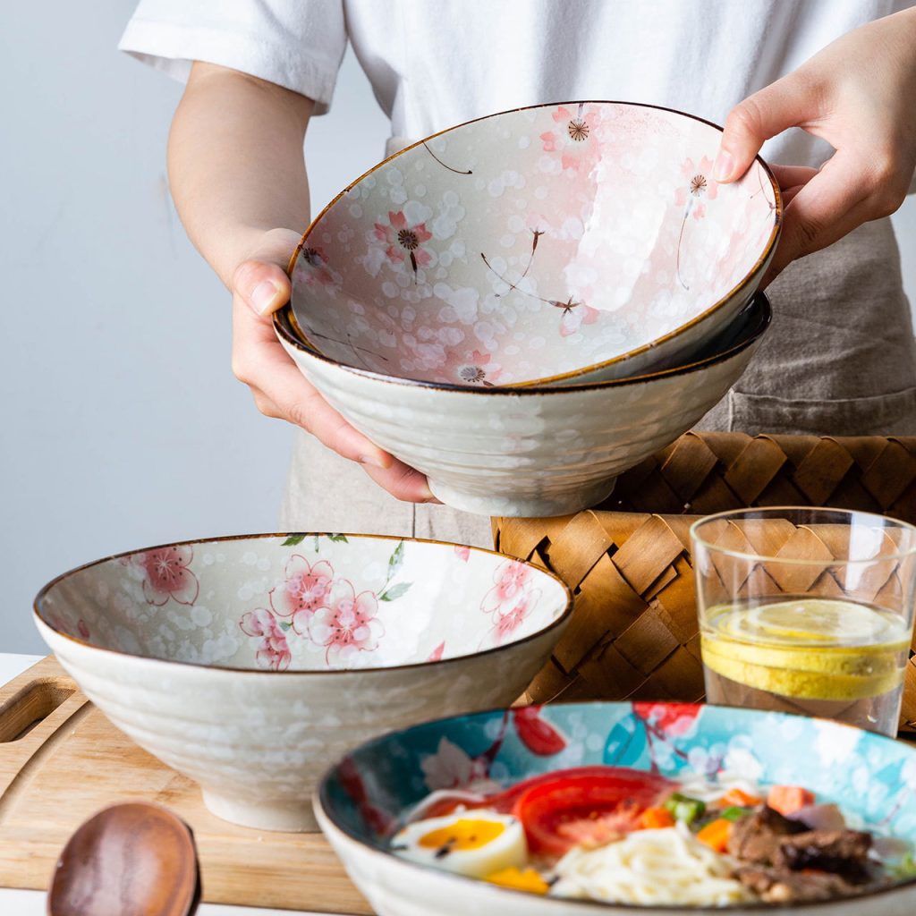 Tableware Ceramic Noodle Bowl Large Bamboo Hat Salad Bowl
