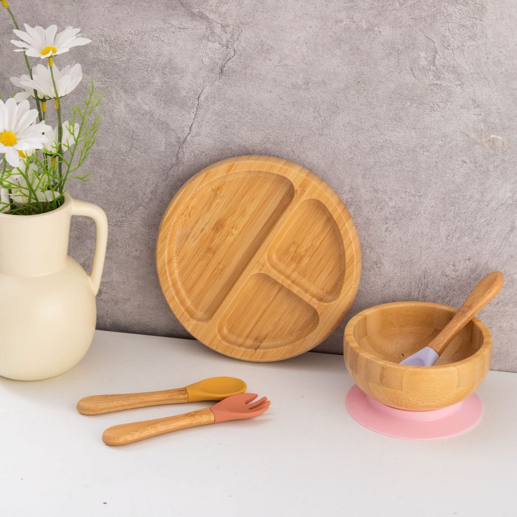 Bamboo Round Compartment Fruit Plate Tray Japanese Home Hotel Supplies Fruit Plate Dinner Plate With Strong Silicone