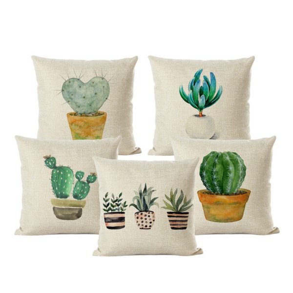 Cactus Cotton Linen Cushion Cover Home Car Interior