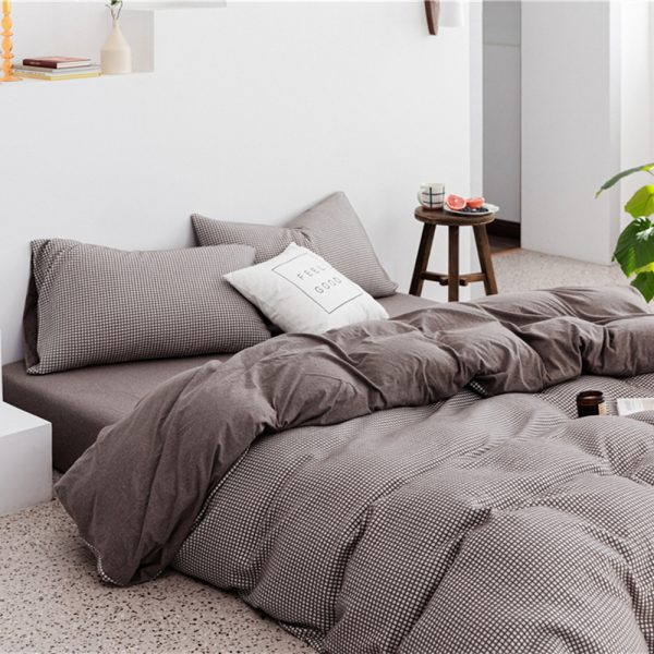 Tianzhu Cotton Nude Sleeping Four-piece Set 100 Cotton Simple Knitted Quilt Cover Bedding - Image 5
