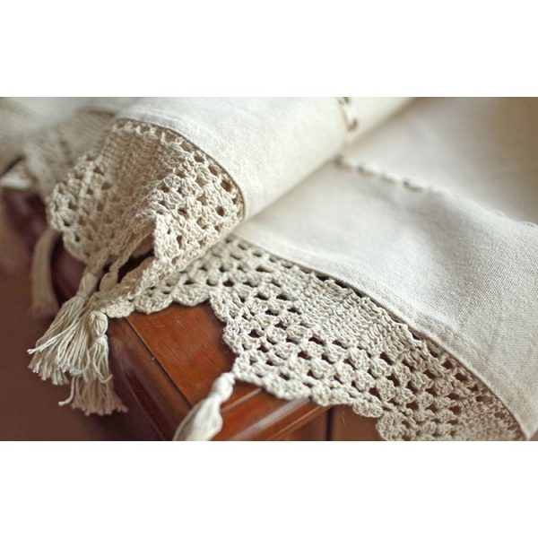 Old Coarse Cotton Linen Crochet Coffee Rod Curtain - Image 5