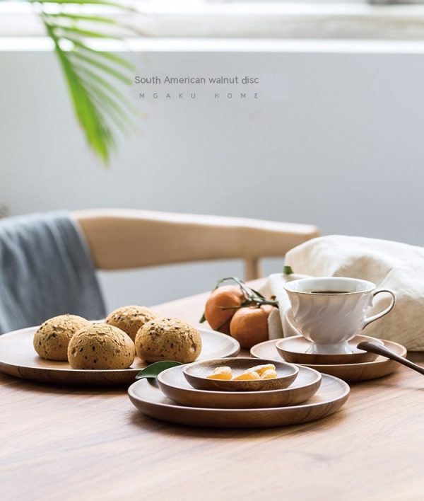 Walnut Japanese Round Tableware Wood Dish - Image 10