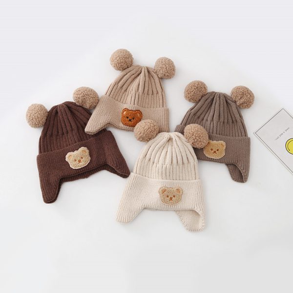 Baby Hat Warm Earflaps Cap Cute Bear Baby Knitted Woolen Cap - Image 8