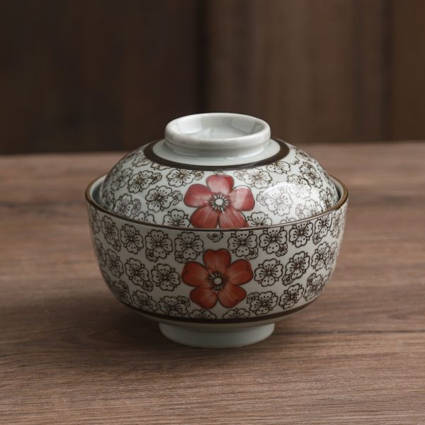Auspicious Flower Tureen Slow Cooker Ceramic With Lid Steamed Rice Bowl - Image 9