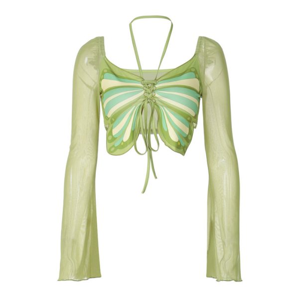 Fashion Street Shooting Sexy Mesh Stitching Bow Tie Top - Image 5