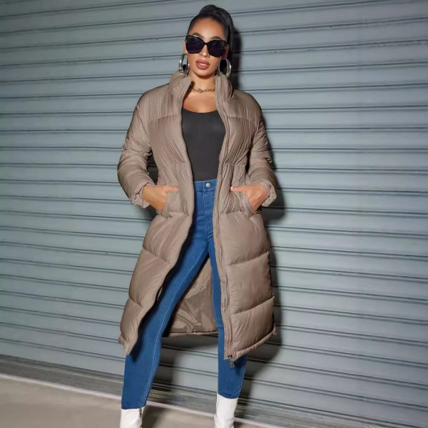 Women's Fashion Zipper Cotton Coat With Solid Color Warm - Image 4