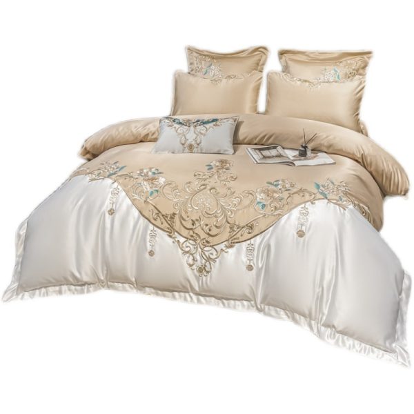 European Champagne Flower Embroidery Four-piece Luxury Bedding Set - Image 6