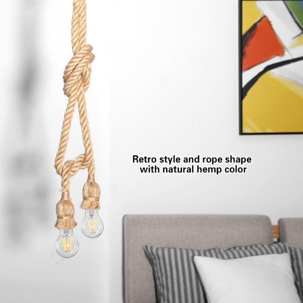 1.5m 2 Heads E27  Retro Vintage Pendant Lamp Hemp Rope Ceiling Filament Light Fixture - Image 9