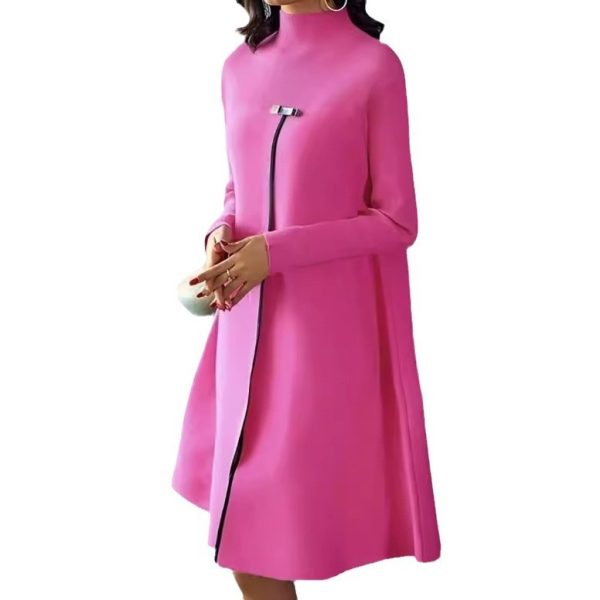 Elegant Solid Color Long Sleeve Turtleneck Slimming Large Hem Dress - Image 2