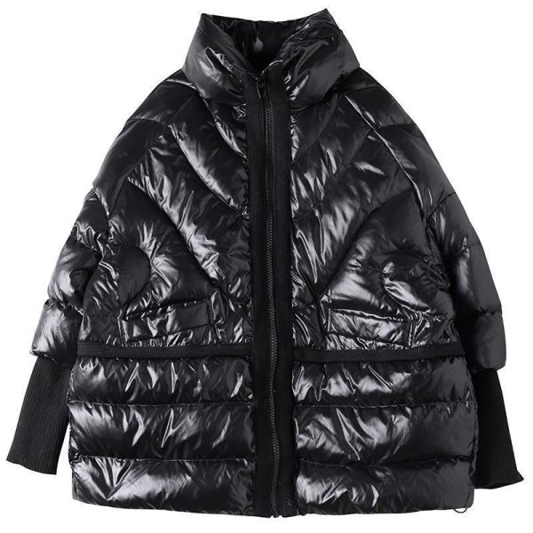 White Duck Down Artistic Stand-up Collar O-type Plus Size Women's Down Jacket Wool Stitching Design Style - Image 5