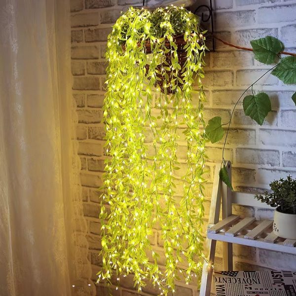 Green Leaf Rattan Copper Wire Curtain Light - Image 4