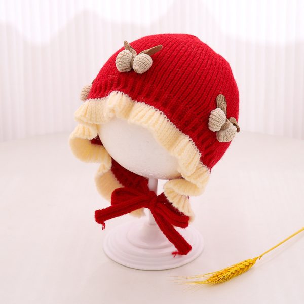 Autumn And Winter Knitted Hat Cute Princess Flower Beanie Baby Girl Warm Lace Up Wool Earmuffs Hat - Image 7