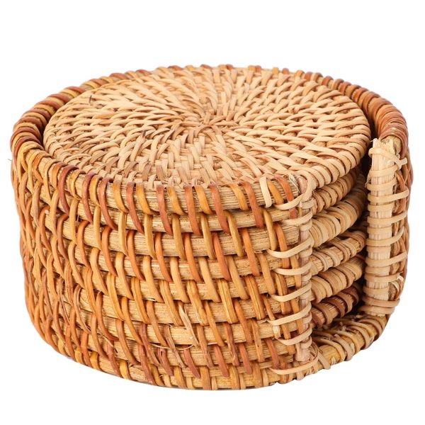 6pcs Vintage Rattan Drinks Tea Cup Mats Coasters Round Teapot Insulation Mat Decoration - Image 2