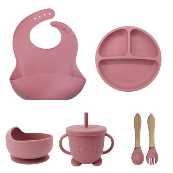 Children's Tableware Silicone 6 Pieces Suit Maternal And Child Suction Plate Food Supplement