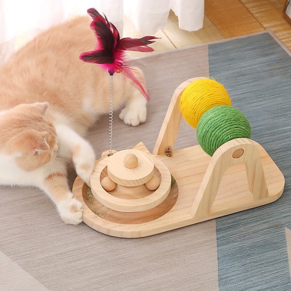 Creative Solid Wood Turntable Sisal Ball Cat Toy - Image 5