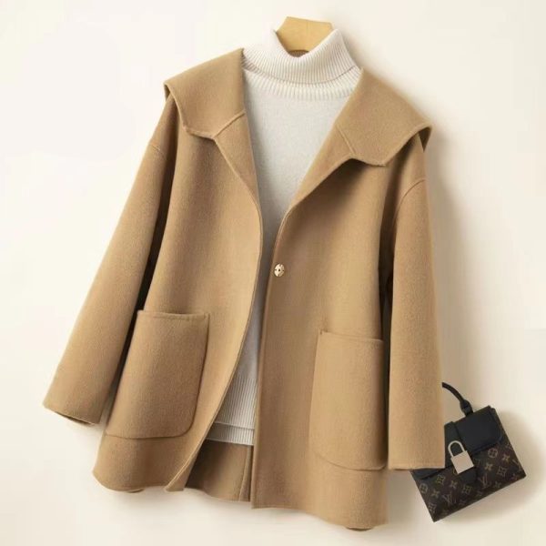 Sailor Collar Loose Plus Size Reversible Cashmere Coat - Image 2