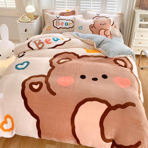 Cute Cartoon Milk Velvet Bedding Set Of Four - Image 7