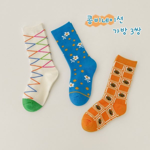 3 Pairs Wave Dot Lattice Colorful Socks - Image 5