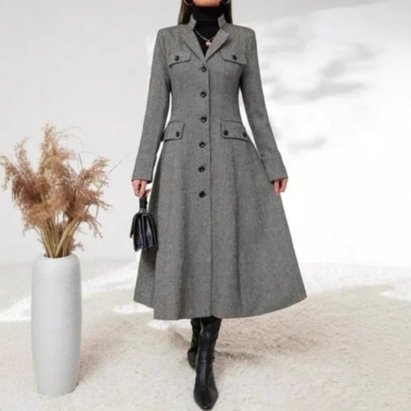 Women's Single-breasted Long-cut Coat - Image 4