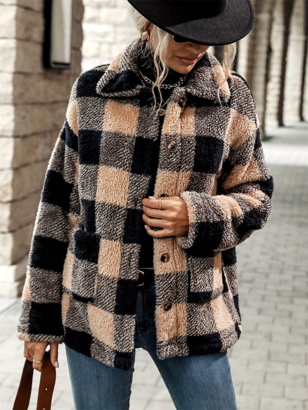 Fashion Loose And Warm Plaid Women's Coat - Image 5