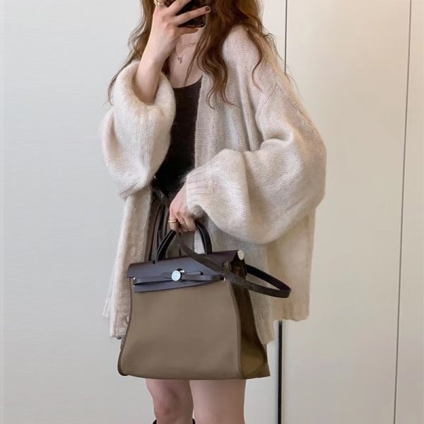 Women's Mid-length Lantern Sleeve Knitted Cardigan Coat - Image 4