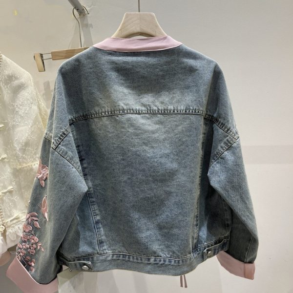 Vintage Buckle Fake Two-piece Denim Coat - Image 2