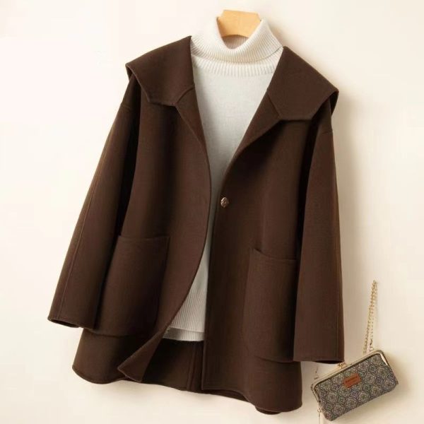 Sailor Collar Loose Plus Size Reversible Cashmere Coat - Image 5