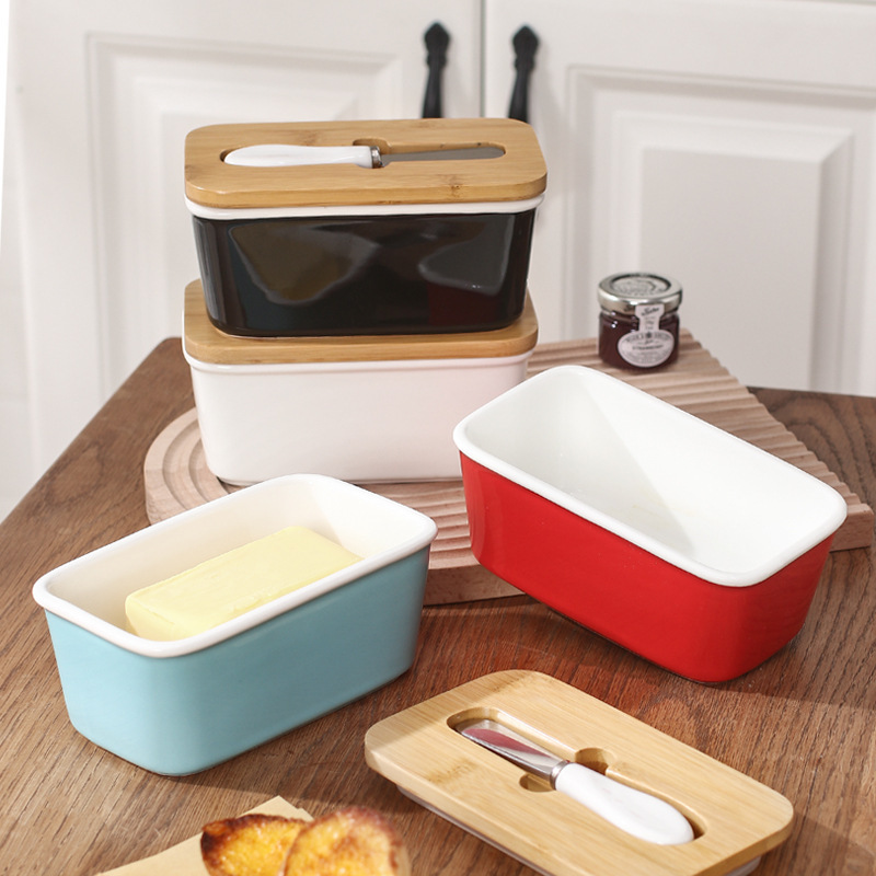 Ceramic Butter Box With Lid And Knife Creative Sealed Storage