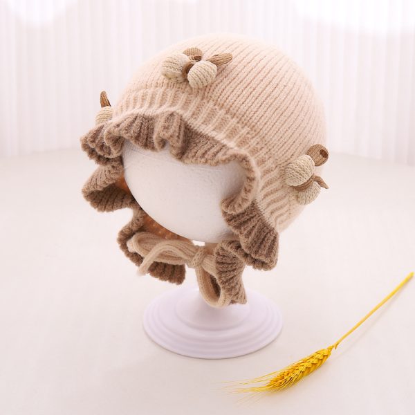 Autumn And Winter Knitted Hat Cute Princess Flower Beanie Baby Girl Warm Lace Up Wool Earmuffs Hat - Image 6