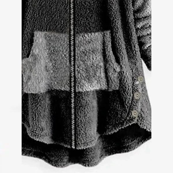 Autumn And Winter Stitching Contrast Color Double-sided Velvet Hooded Jacket Zipper Cloak Tops Warm Women - Image 2