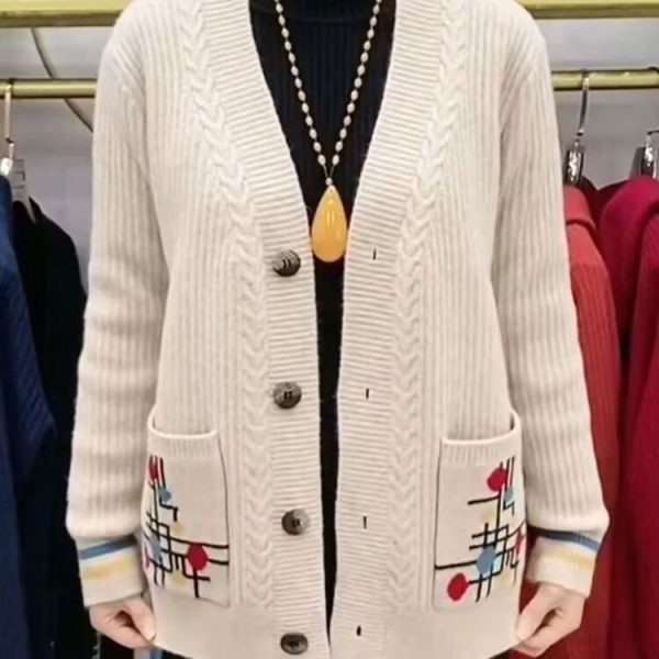 Double Pocket Sweater Cardigan Mom Coat - Image 6