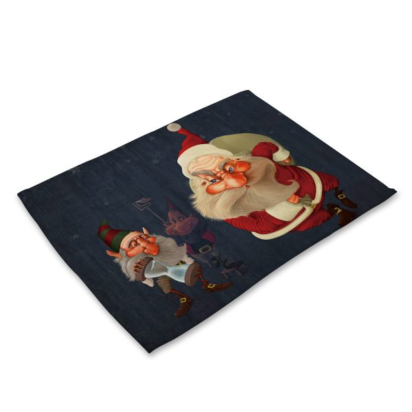 Santa Claus Printing Cotton Linen Western Placemat Festival Series Dining Table Cloth Foreign Trade Supply Tableware Mat Pictures Can Be Set - Image 6