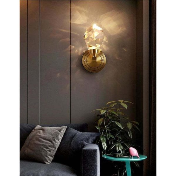 Copper Modern Villa Art Rotating Light Luxury Crystal Wall Lamp - Image 5