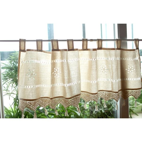 Old Coarse Cotton Linen Crochet Coffee Rod Curtain - Image 3