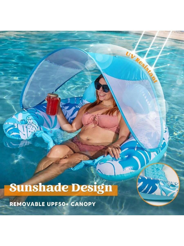 Syncfun Pool Floats with Canopy Adult, XL Pool Lounge Chairs with Cup Holders,Floating Pool Chair for Adults,Inflatable Pool Floats with Headrest for Pool Party Summer Water Fun - Image 3