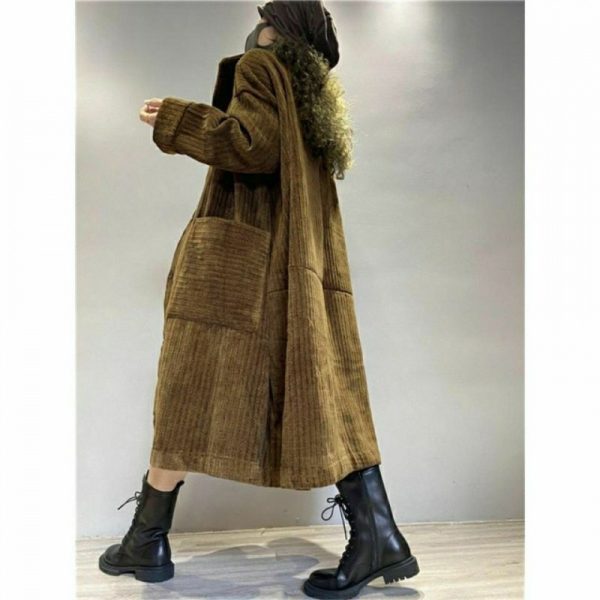 Corduroy Plus Size Coat Women's Mid-length - Image 3