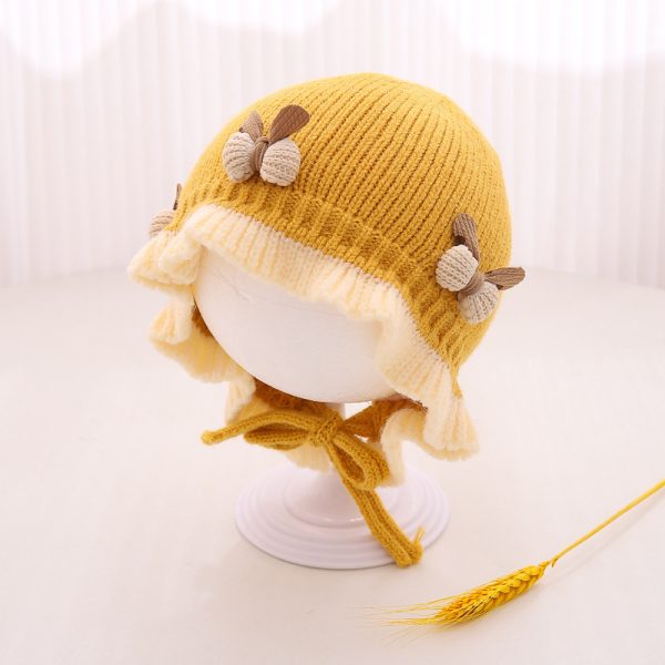 Autumn And Winter Knitted Hat Cute Princess Flower Beanie Baby Girl Warm Lace Up Wool Earmuffs Hat - Image 9