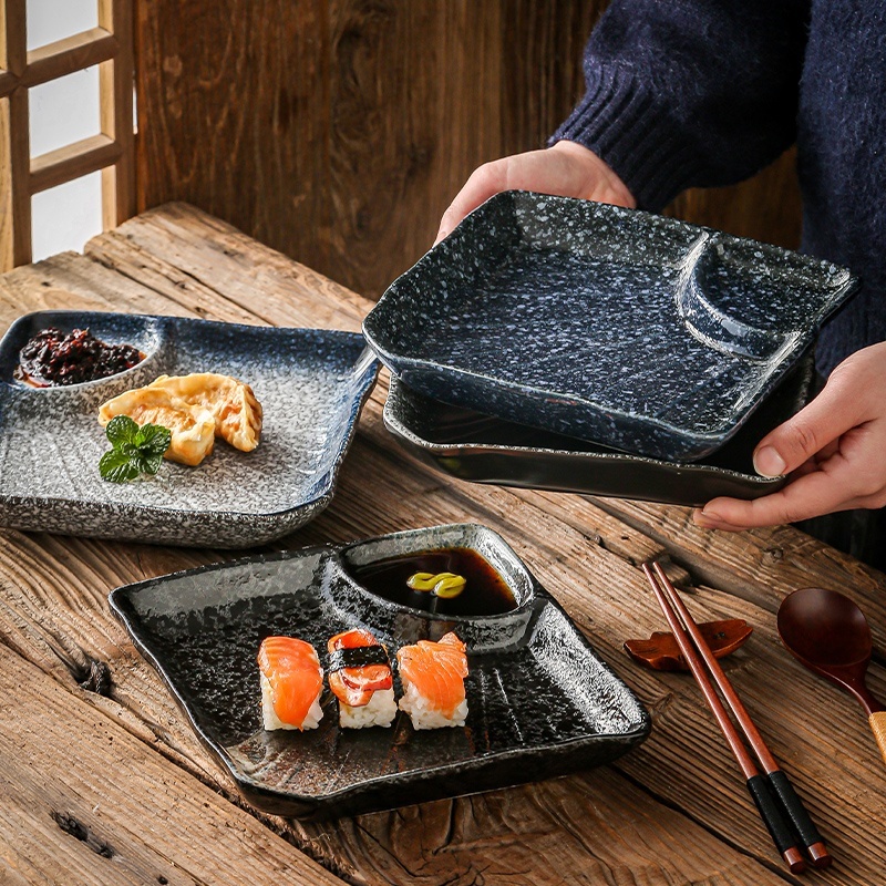 Ceramic Household Dumplings With Vinegar Dish Divided Plate