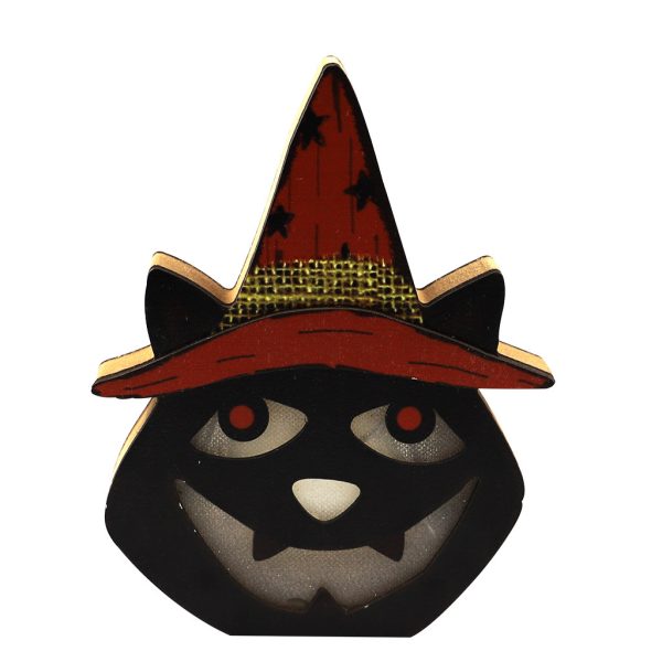 Halloween Wooden Ornament Pumpkin Skull Black Cat - Image 4