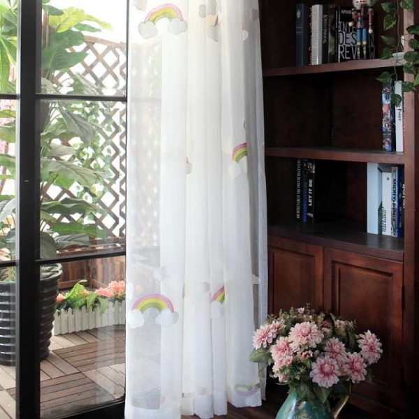 Children's Rainbow Gauze Curtains With Pastoral Embroidery - Image 3