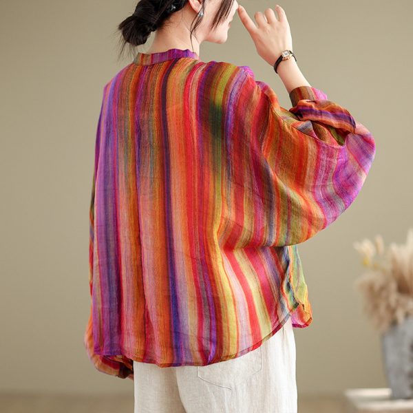 Rainbow Bar Anti-aging Elegant Lining Shirt Top For Women - Image 4