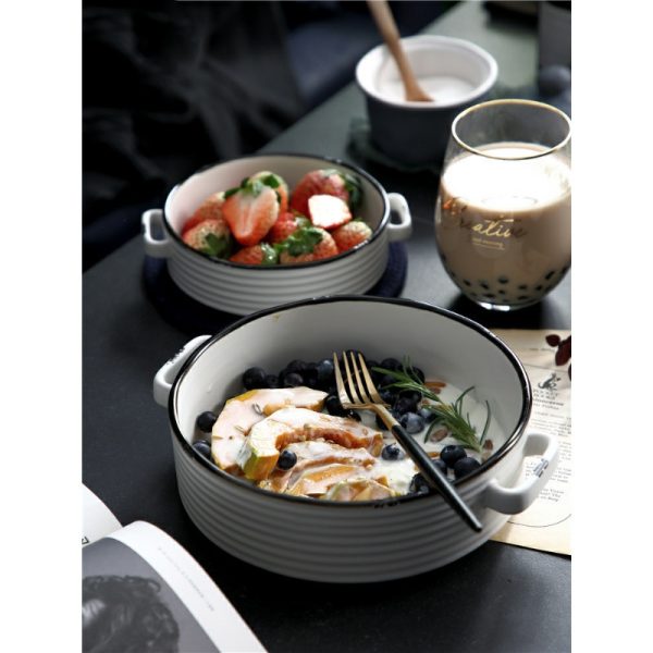 Binaural Noodle Soup Bowl White Ceramic Deep Soup Bowl Large Simple Home Nordic 9-inch Fruit Salad Dessert Bowl - Image 2
