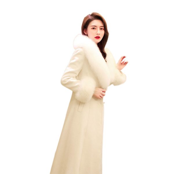 Ladies New White Long Woolen Coat - Image 4