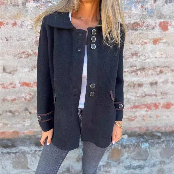 Solid Color Polo Collar Single-breasted Long Sleeve Coat - Image 4