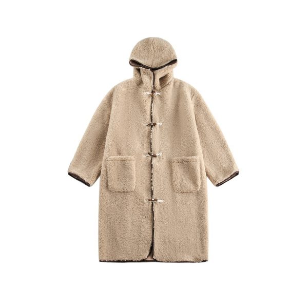 Winter Retro Long Hooded Berber Fleece Coat - Image 5