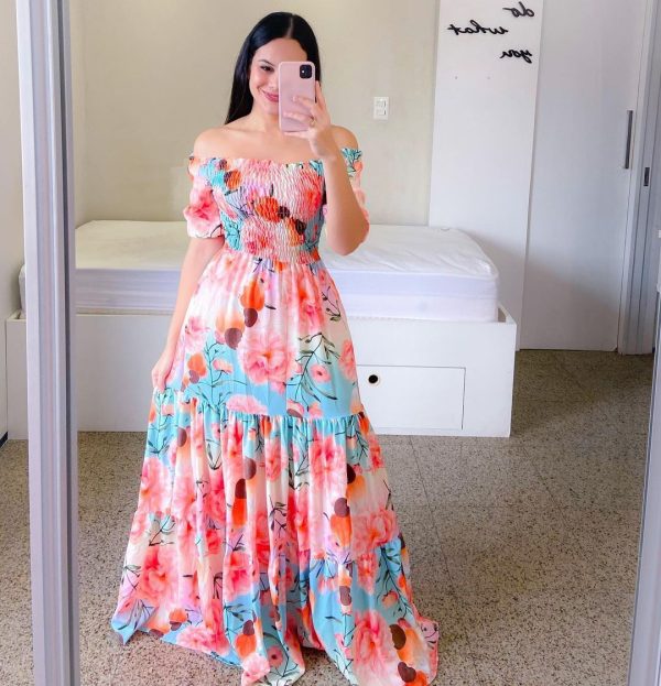 Women's Off-shoulder Floral Fashion Off-shoulder Long Dress - Image 10