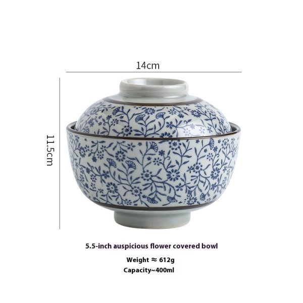Auspicious Flower Tureen Slow Cooker Ceramic With Lid Steamed Rice Bowl - Image 7